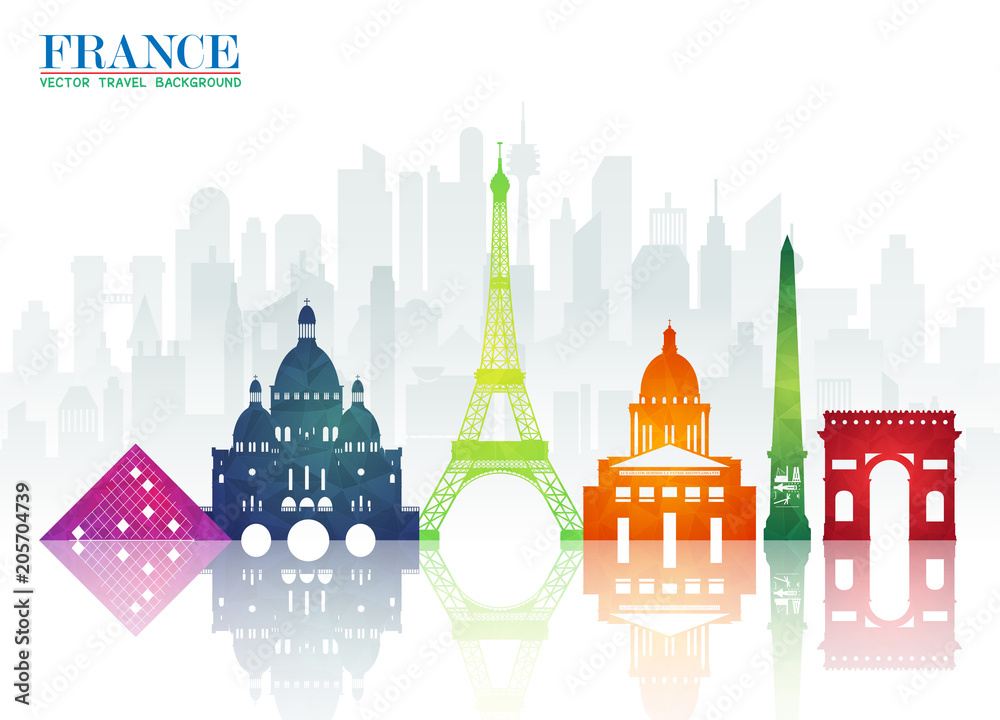 France Landmark Global Travel And Journey paper background. Vector Design Template.used for your advertisement, book, banner, template, travel business or presentation.