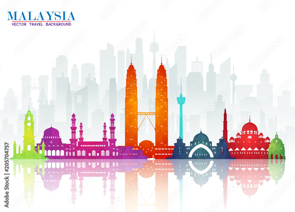 Malaysia Landmark Global Travel And Journey paper background. Vector