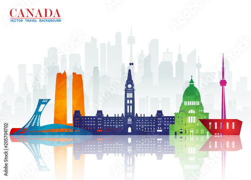 Canada Landmark Global Travel And Journey paper background. Vector Design Template.used for your advertisement, book, banner, template, travel business or presentation