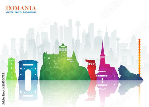 Romania Landmark Global Travel And Journey paper background. Vector Design Template.used for your advertisement, book, banner, template, travel business or presentation.