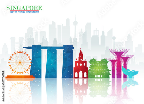 singapore Landmark Global Travel And Journey paper background. Vector Design Template.used for your advertisement, book, banner, template, travel business or presentation.