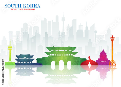 South Korea Landmark Global Travel And Journey paper background. Vector Design Template.used for your advertisement, book, banner, template, travel business or presentation.
