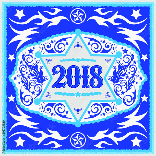 2018 year western cowboy belt buckle with sheriff badge vector design