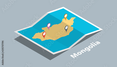 explore mongolia maps with isometric style and pin marker location tag on top