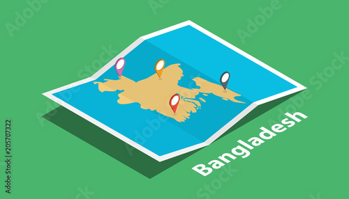 explore bangladesh maps with isometric style and pin marker location tag on top