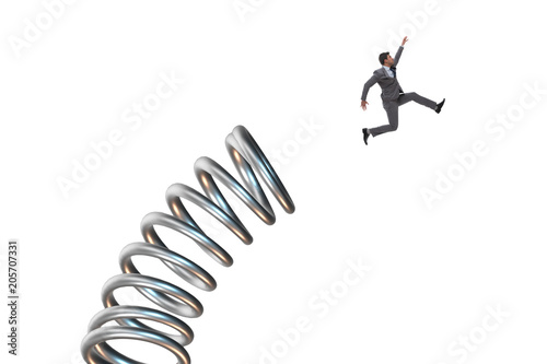 Tableau sur toile Businessman jumping from spring in promotion concept