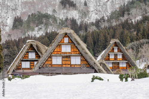 The historic villages of Shirakawa-go in winter , a World Cultural Heritage site in Gifu Prefecture, Japan.