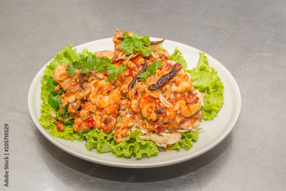 Spicy Seafood Salad, Thai Cuisine or Thai Food Spicy Seafood Salad, Thai Cuisine or Thai Food