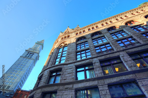 Boston downtown streets at sunset photo