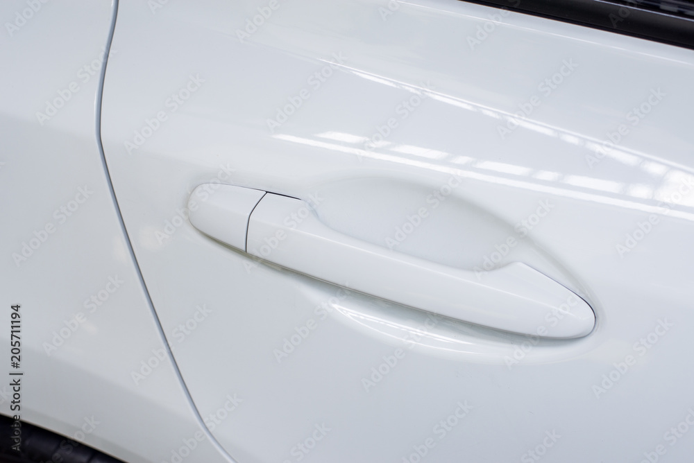 Car door handle white color,Close up