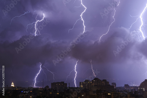 Thunderstorm by night over the city of Varna,Bulgaria