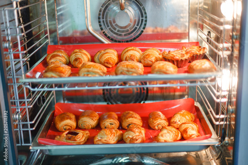 French sweet pastries in a professional oven