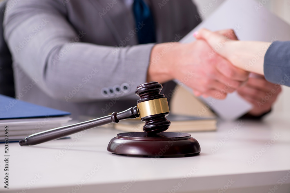 Lawyer discussing legal case with client Lawyer discussing legal case with client