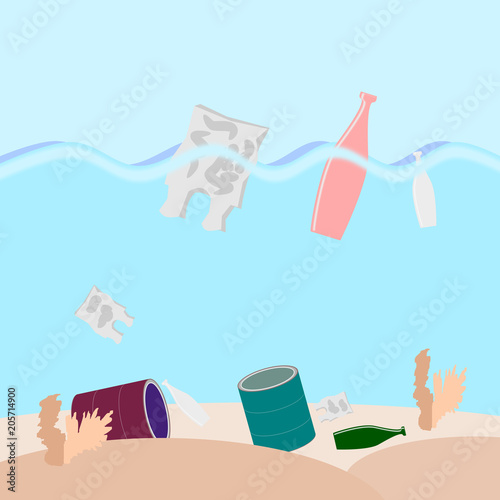 waste in the sea or ocean .Illustration vector.