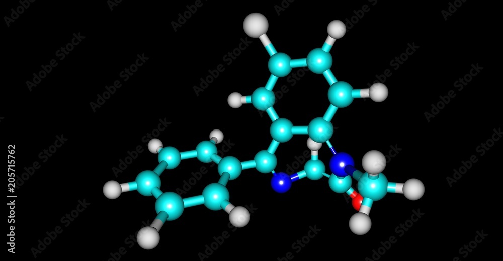 Diazepam molecular structure isolated on black Diazepam molecular structure isolated on black