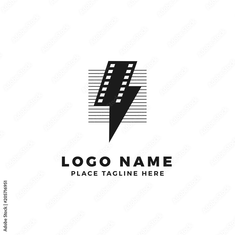 lightning film strip with line stripes logo brand. thunderbolt movie illustration. lightning film strip with line stripes logo brand. thunderbolt movie illustration.