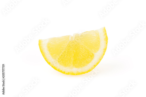 Fresh sliced lemon and leaf isolated on white. 