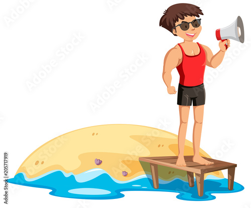 A Fit Lifeguard Next to the Shore
