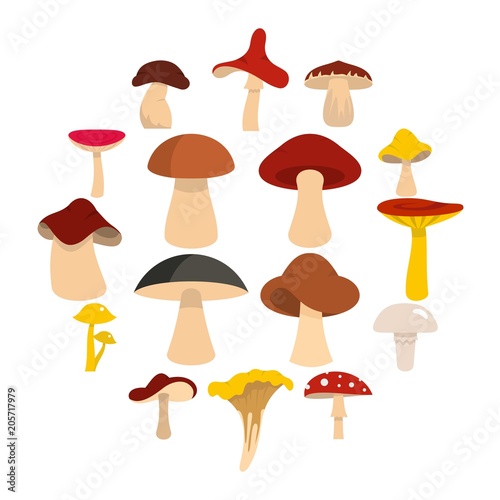 Mushroom icons set in flat style isolated vector illustration