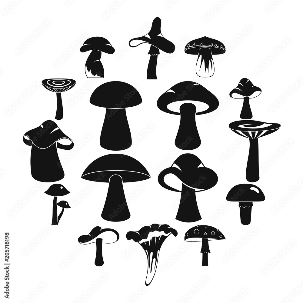 Mushroom icons set. Simple illustration of 16 mushroom vector icons for web
