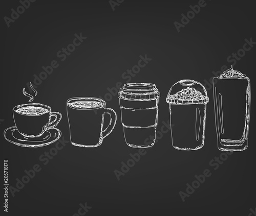 Coffee Drinks cup in hand drawing