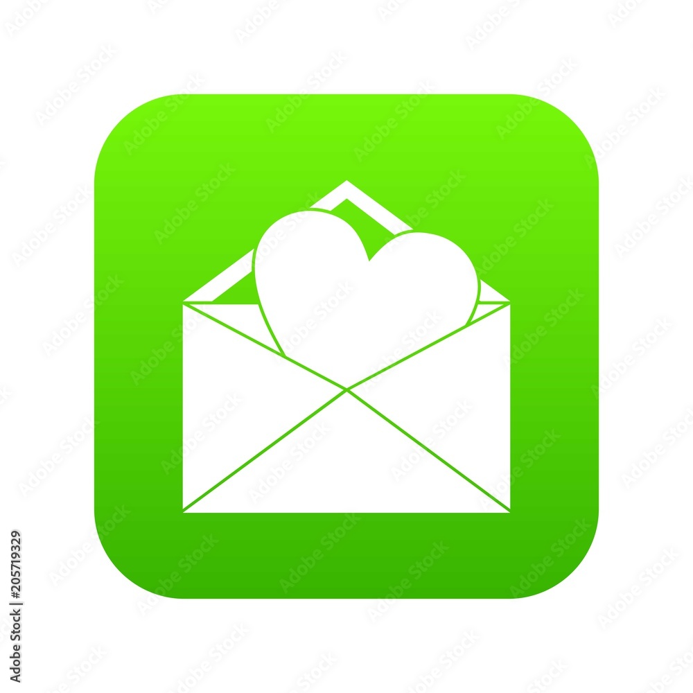 Open envelope with heart icon digital green for any design isolated on white vector illustration Open envelope with heart icon digital green for any design isolated on white vector illustration
