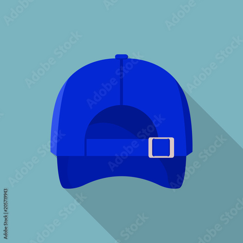 Back of blue baseball cap icon. Flat illustration of back of blue baseball cap vector icon for web design photo