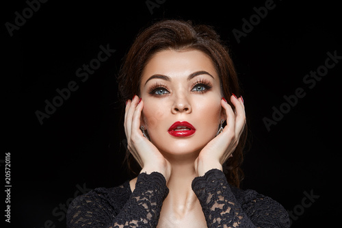 beautiful young woman with red lips