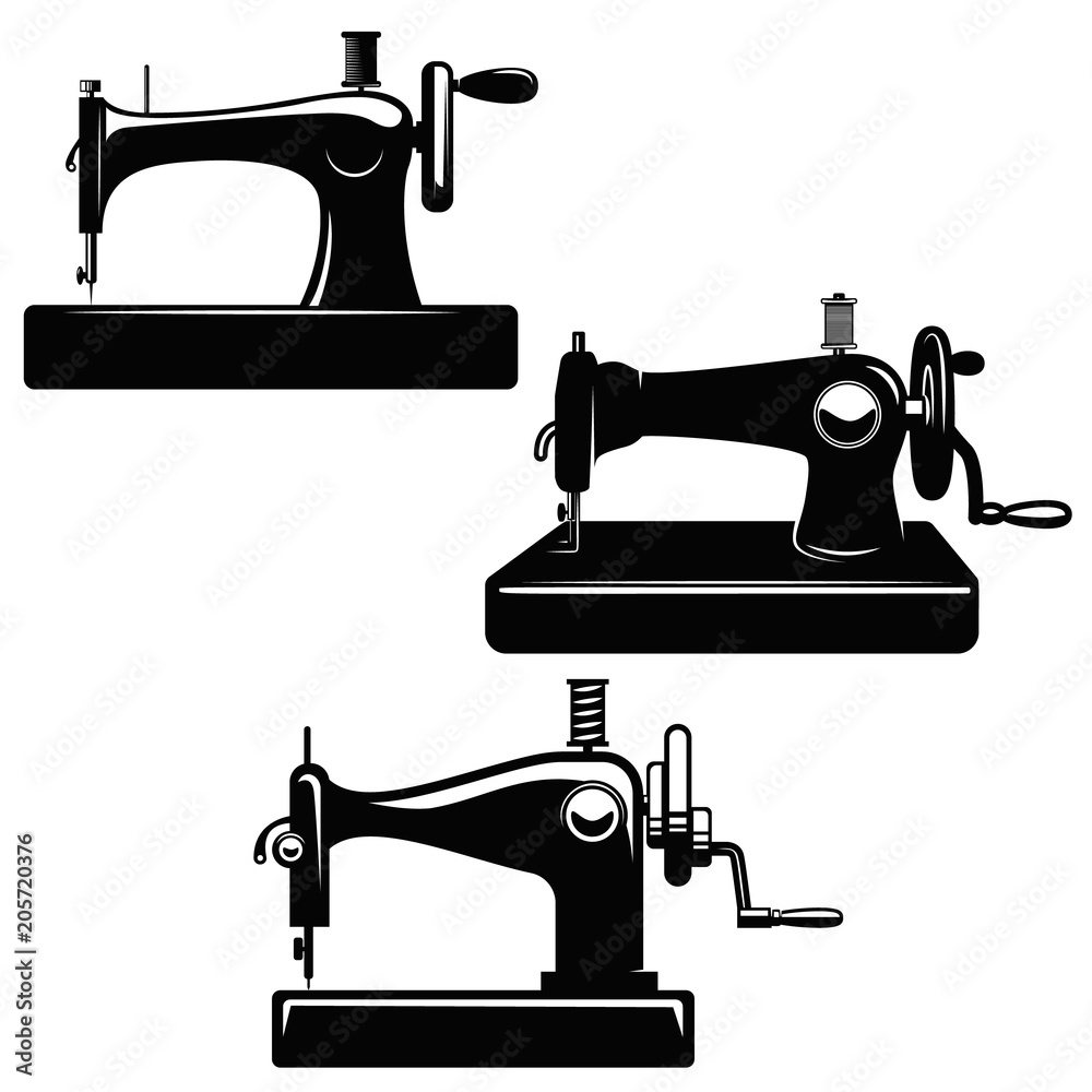 Set of sewing machine illustrations. Design element for poster, card, logo, emblem, sign.