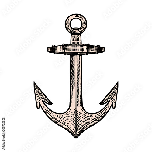 Hand drawn anchor illustration in engraving style. Design element for poster, t shirt, emblem, sign.