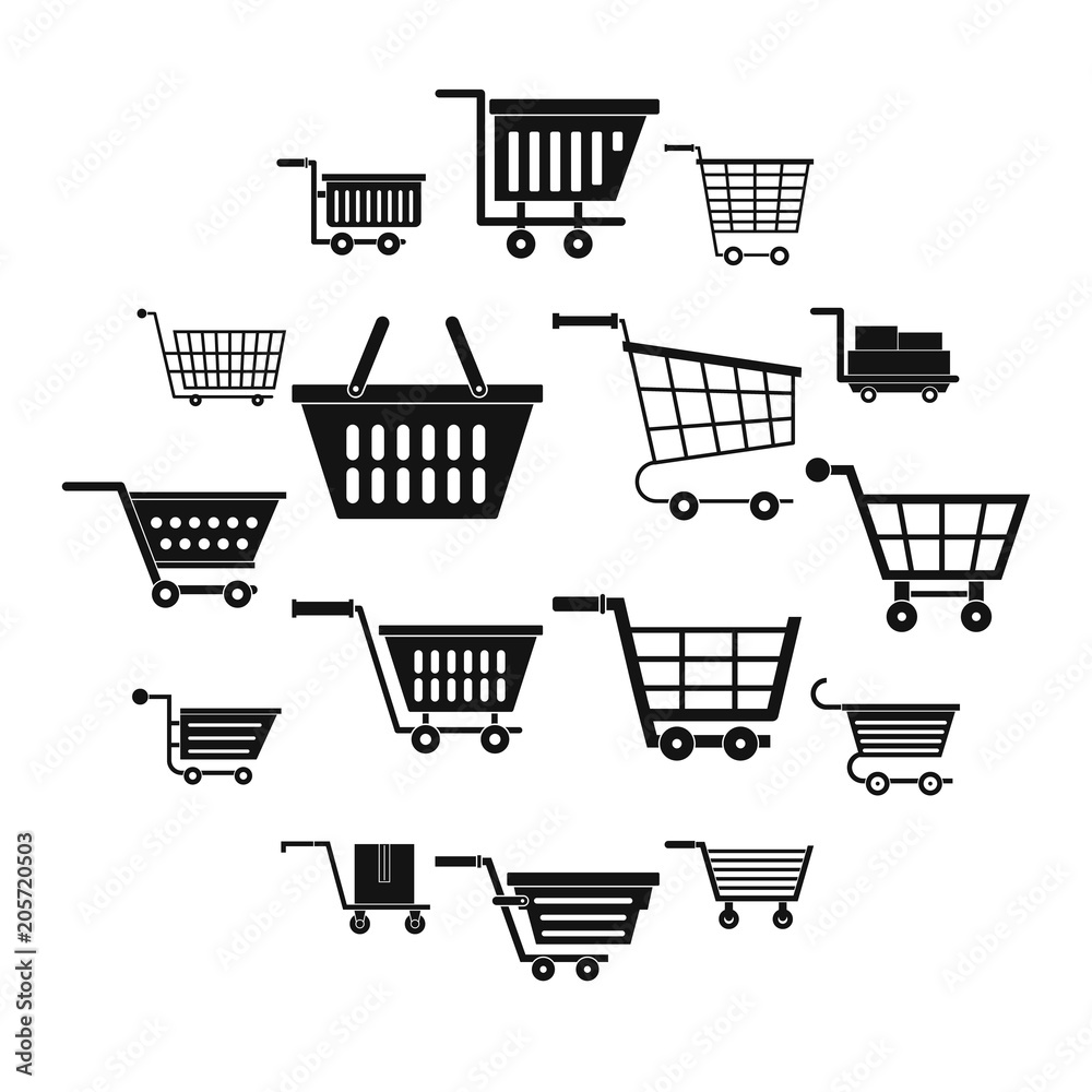Shopping cart icons set. Simple illustration of 16 shopping cart vector icons for web Shopping cart icons set. Simple illustration of 16 shopping cart vector icons for web
