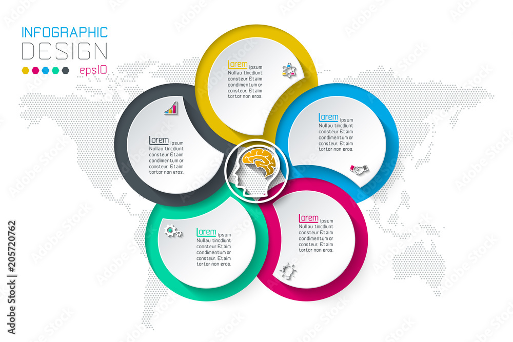 Circle label infographic with 5 steps. Circle label infographic with 5 steps.