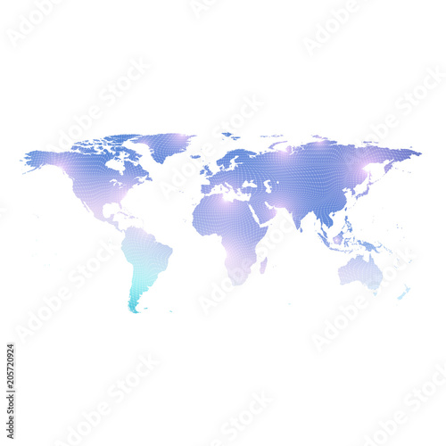 Vector template World map with global technology networking concept. Global network connections. Digital data visualization. Lines plexus. Big Data background communication. Perspective backdrop