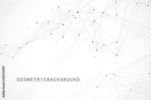 Geometric abstract background with connected line and dots. Graphic background for your design. Vector illustration