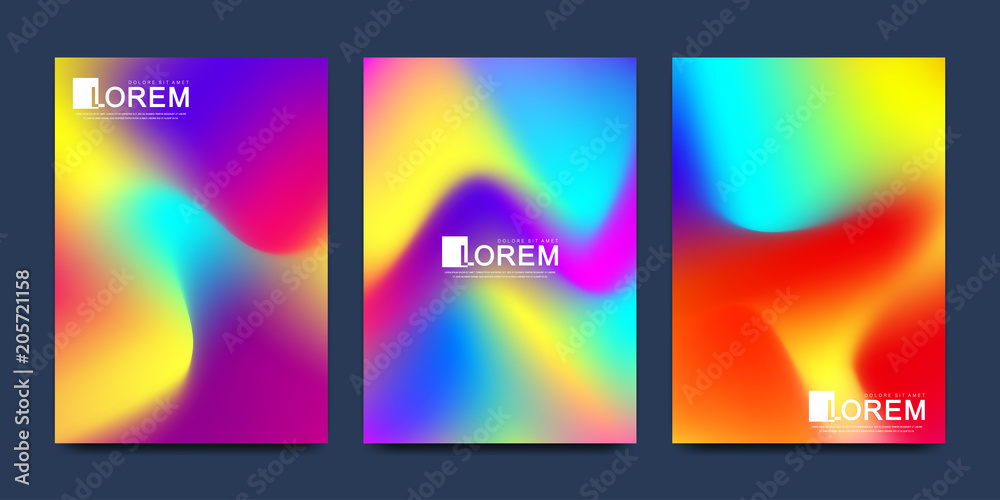 Modern vector template for brochure, leaflet, flyer, cover, catalog in A4 size. Abstract fluid 3d shapes vector trendy liquid colors backgrounds set. Colored fluid graphic composition illustration.