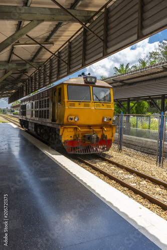 Yellow train in Train Station, Thailand train