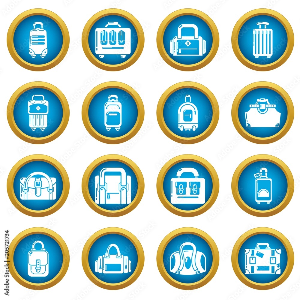 Bag baggage suitcase icons set. Simple illustration of 16 bag baggage suitcase vector icons for web
