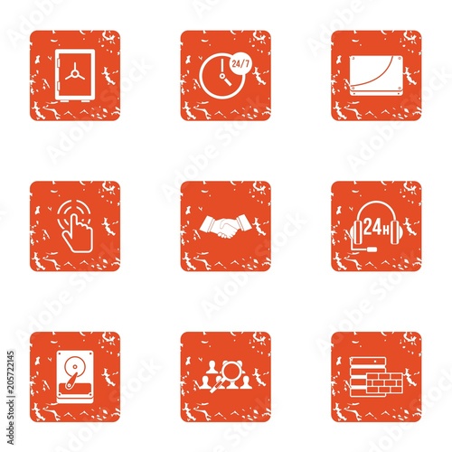 Data retention icons set. Grunge set of 9 data retention vector icons for web isolated on white background