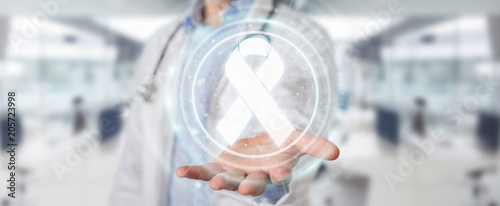 Εκτύπωση καμβά Doctor using digital ribbon cancer interface 3D rendering