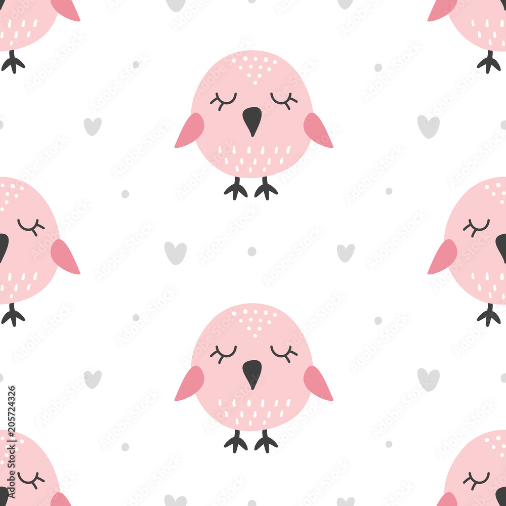 Nursery Childish Seamless Pattern Background With Cute Birds Nursery Childish Seamless Pattern Background With Cute Birds
