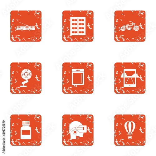 Cyber instruction icons set. Grunge set of 9 cyber instruction vector icons for web isolated on white background
