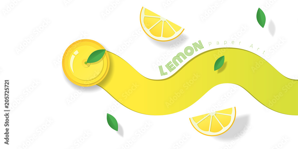 Fresh lemon fruit background in paper art style , vector , illustration Fresh lemon fruit background in paper art style , vector , illustration