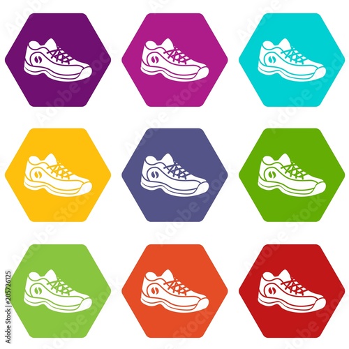 Sneakers icons 9 set coloful isolated on white for web