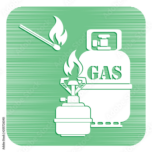 Camping stove with gas bottle icon vector