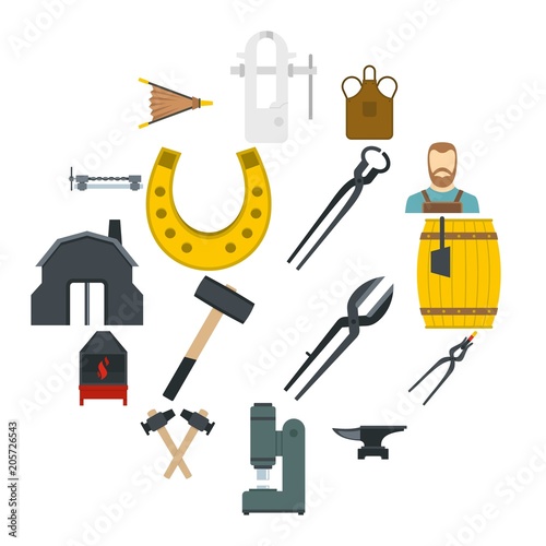 Blacksmith icons set in flat style isolated vector illustration photo