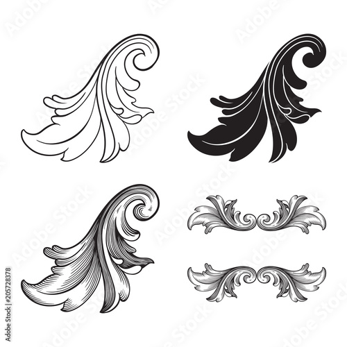 Vector baroque of vintage elements for design. 