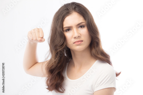 half asian woman Angry on white background