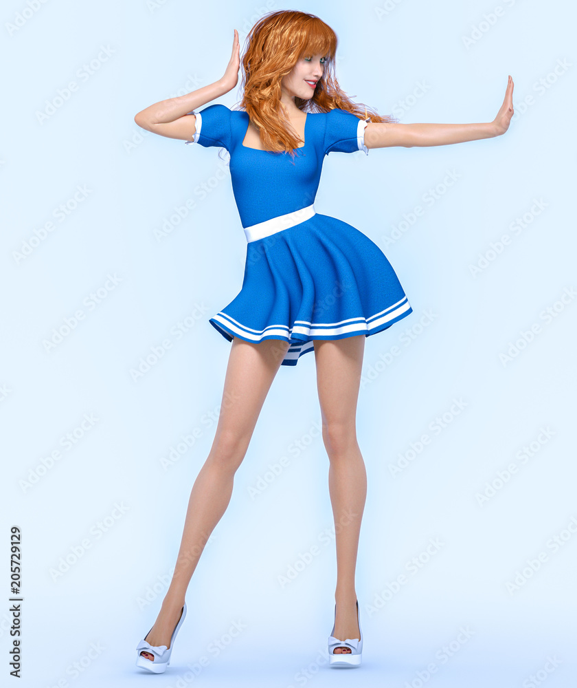 3D beautiful young attractive girl blue dress.Woman studio photography.High heel.Conceptual fashion art.Seductive candid pose.Realistic render.Summer collection clothes 3D beautiful young attractive girl blue dress.Woman studio photography.High heel.Conceptual fashion art.Seductive candid pose.Realistic render.Summer collection clothes