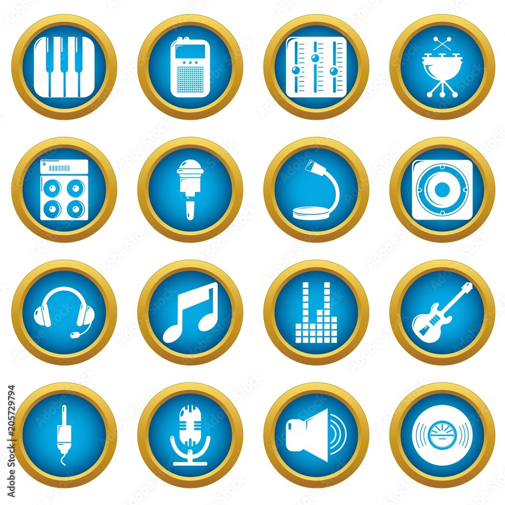 Fototapeta premium Recording studio symbols icons set. Simple illustration of 16 recording studio symbols vector icons for web