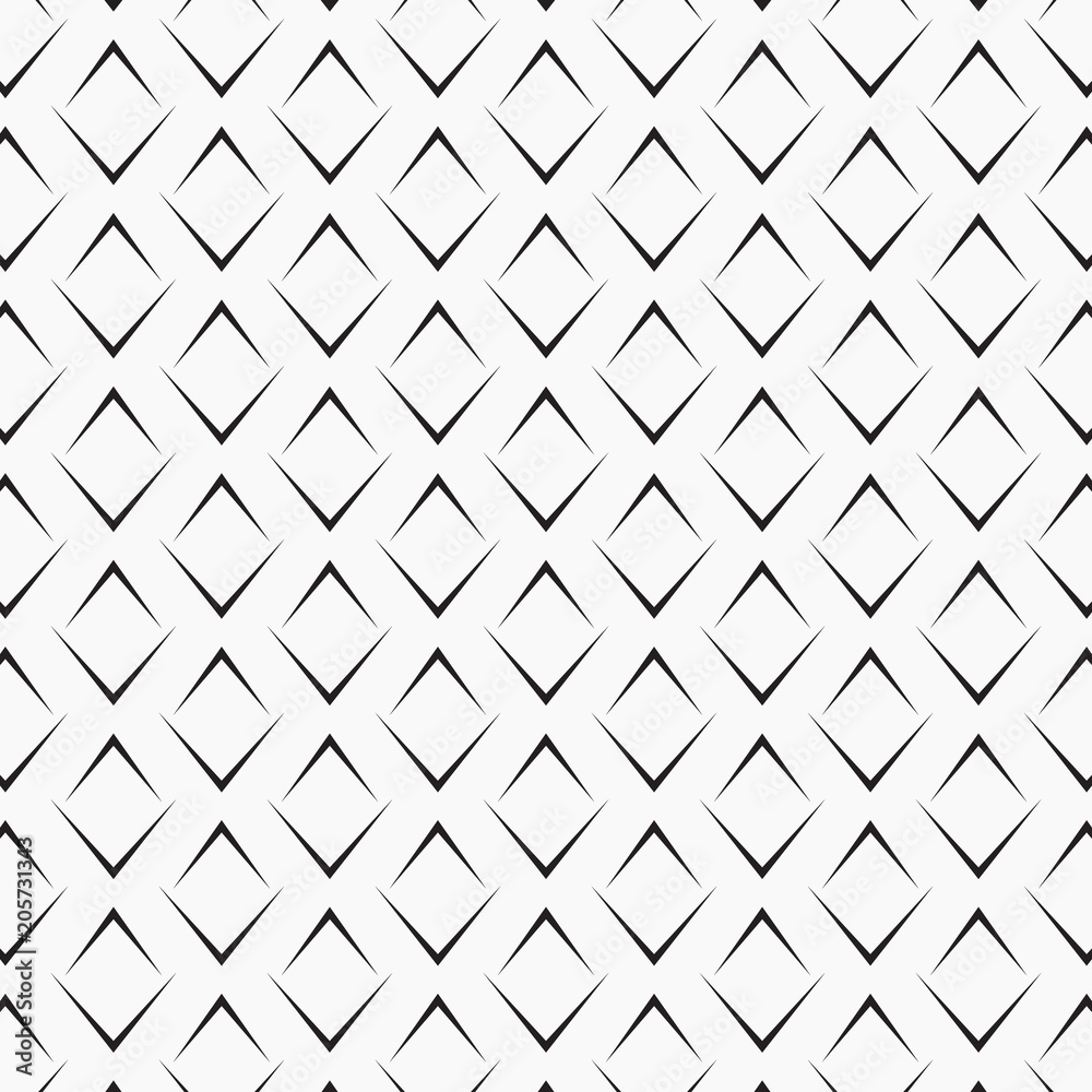 Vector pattern repeating black angle brackets on white background. Chevrons abstract ornament. Modern japanese scallops motif. Squama image. Pattern is on swatches panel